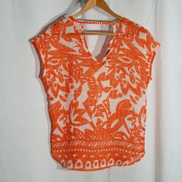 The Limited Tops - The Limited "S" sheer/knit shortsleeve blouse